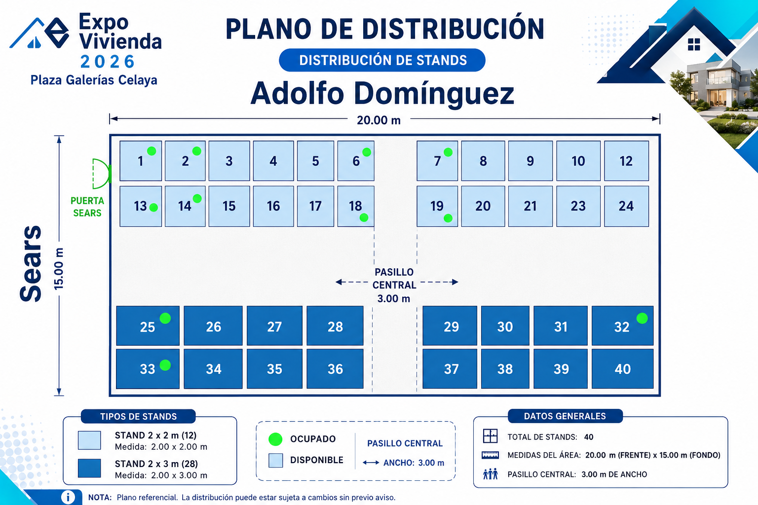 Plano de distribución de Expo Vivienda Celaya 2026 en Plaza Galerías Celaya